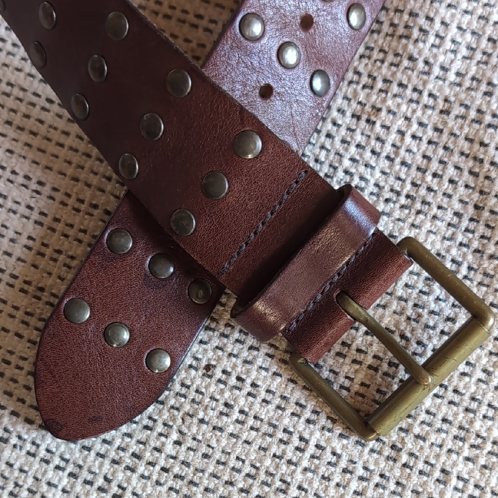 Brown Studded Leather Belt - Picture 2 of 6